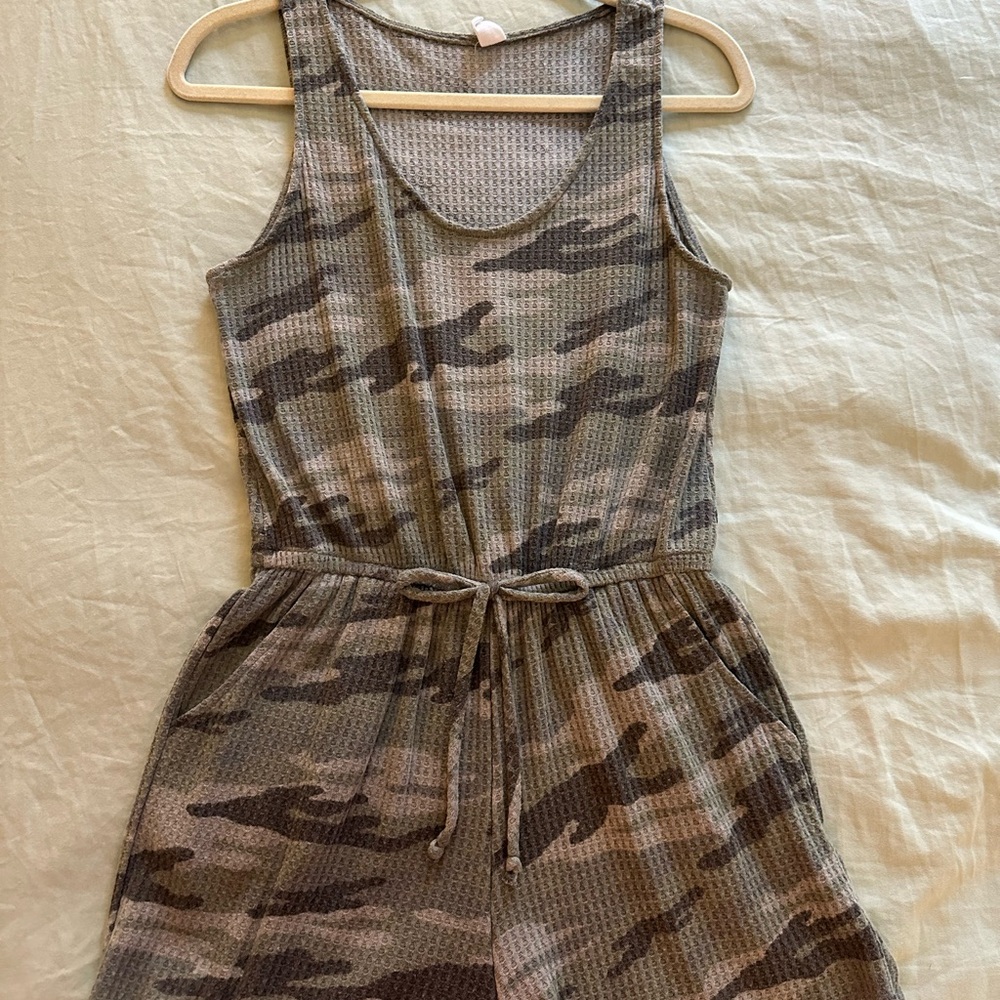Camouflage Wafflleknit Sleeveless Romper